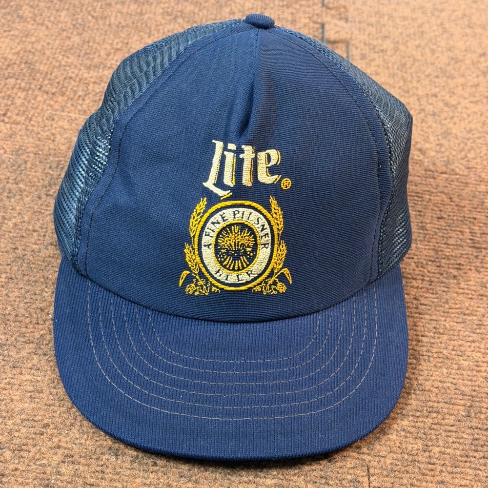 Miller Lite Beer Trucker Hat Navy Blue Mesh Snapback A Fine Pilsner Beer Crest